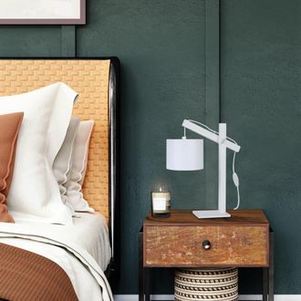 Tosel Lampe bureau madera Alt.50cm blanco Pantalla: blanco