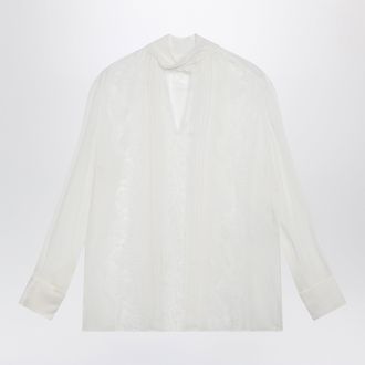 Dolce & Gabbana Silk chiffon and lace blouse with neck scarf in white