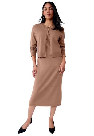 Jessica London Two Piece Sweater Dress Set in Creamy Mocha at Nordstrom, Size 32