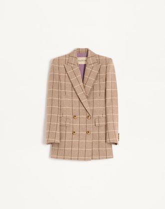Valentino Double-Breasted Wool Blazer With Windowpane Pattern Woman BEIGE/MAROON/IVORY 38