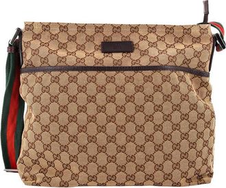 Gucci Brown Gg Canvas Front Pocket Web Messenger Medium (Authentic Pre-Loved)