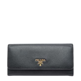 Prada Black Pink Leather Long Wallet (Tri-Fold) (Pre-Owned)