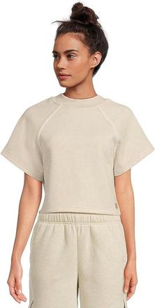 UGG Classic Short Sleeve Crewneck Womens Sweater Sand Heather : LG, Cotton/Leather/Polyester