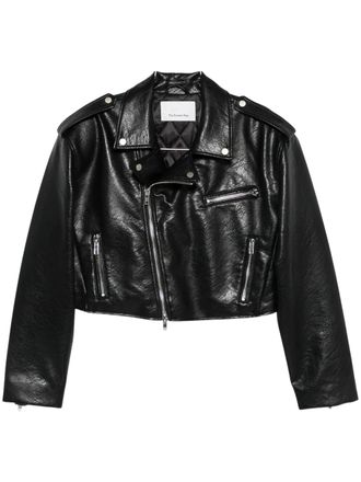 Frankie Shop Cropped Black Faux Leather Jacket With Asymmetrical Zip
