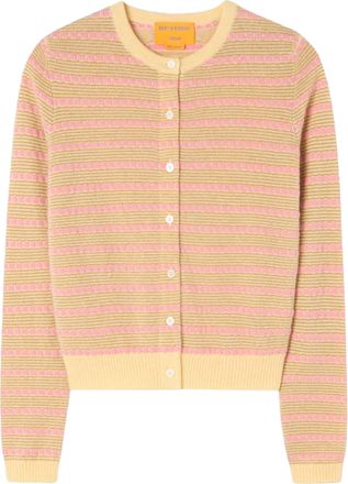 Guest In Residence Striped Buttoned Cropped Cashmere Sweater