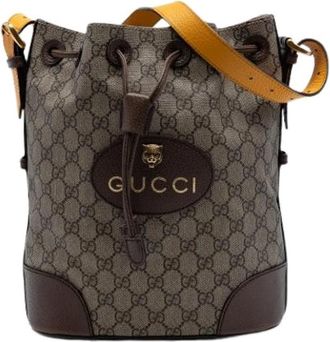 Gucci Pre-owned Canvas Bucket Bag - Dames - Vintage Tas - Bruin - ONE Size - Leer - Vintage