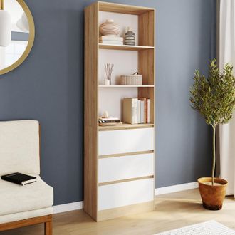 IDMarket Idmarket - Carla Estanter&iacute;a De 3 Niveles Con 3 Cajones Blancos Y Efecto Madera H.190 Cm