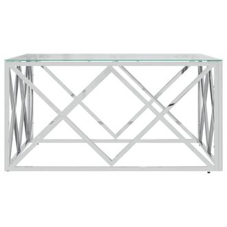 Berkfield Home Decorative Coffee Table 80x80x40 cm Stainless Steel & Glass in Silver | Size: 80 x 80 x 40 cm