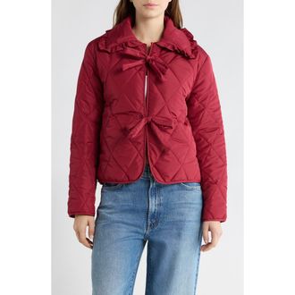 Vigoss Quilted Tie Front Jacket in Red at Nordstrom Rack, Size X-Small