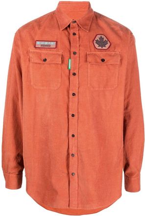 Dsquared2 logo-patch long-sleeve shirt - men - Cotton - 48 - Orange