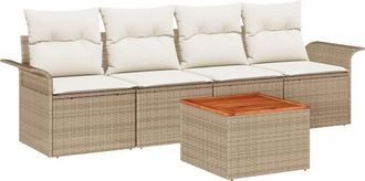 vidaXL Conjunto De Sof&aacute; De Jard&iacute;n 5 Pcs Beige Polirat&aacute;n Vidaxl