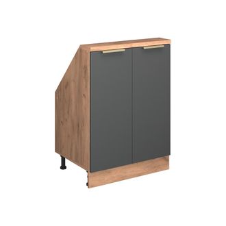 Vicco Armario De Cocina Para Techo Inclinado R-line, Oro Antracita/roble Dorado, 60 Cm Con 2 Puertas, Vicco