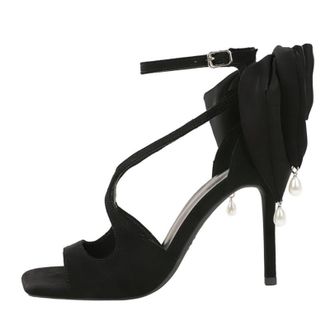 Generic Heel Sandals for Women Sexy Open Toe Stiletto High Heel 10.5 CM Square-shaped Openwork Bow Pearl Platform Pump Party Dress Heel-numeric_4_point_5