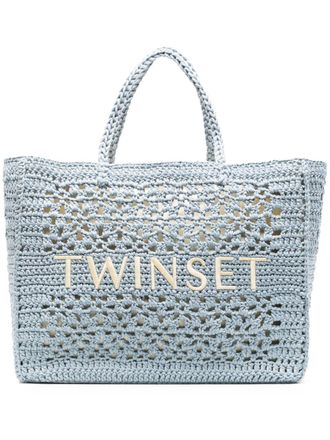 Twin-Set Boh&eacute;mien crochet-knit tote bag - Blue