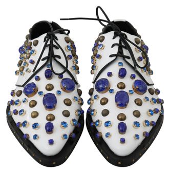 Dolce & Gabbana Womens White Leather Crystals Dress Broque Shoes