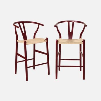Sweeek Taburete De Bar Vintage De Madera De Haya Y Cuerdas, Set De 2