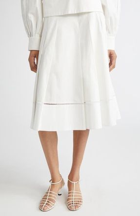 Proenza Schouler Laci Ladder Stitch Inset Pleated Stretch Cotton Poplin Skirt in White at Nordstrom, Size 10