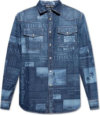 Palm Angels Denim shirt - Heren - Spijkeroverhemden - Blauw - L - Denim - Overhemden