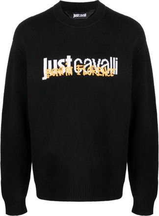 Just Cavalli Zwarte Sweaters - ***cv - Heren - Ronde hals truien - Zwart - 2XL - Katoen - Truien & Vesten