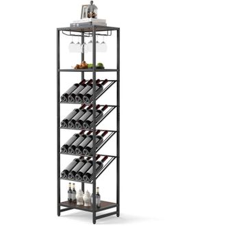 Costway 7-Tier Freestanding Wine Rack Liquor Storage Stand w/Open Shelves-Black
