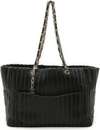 Chanel Mademoiselle Black Leather Shoulder Bag Tote Bag (Pre-Owned)