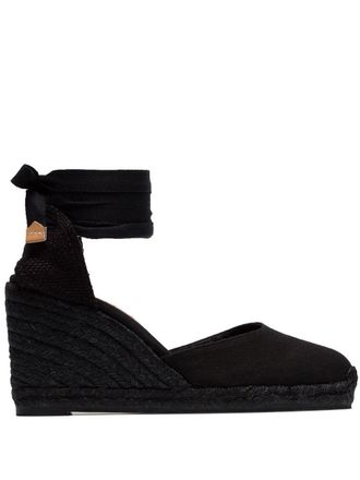 Castaner Carina 80 ankle-tie wedge sandals - women - Organic Cotton/Sheepskin/Rubber/Cotton - 36 - Black