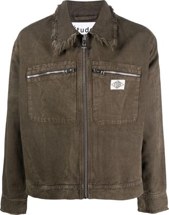 Études Studio unfinished-effect zip-up jacket - men - Cotton/Linen/Flax - 46 - Brown