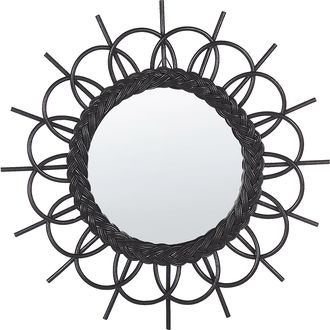 Beliani Beliani - Espejo De Pared Marco De Rat&aacute;n Negro &Oslash; 60 Cm Colgante Sala De Estar Moderno Telakia