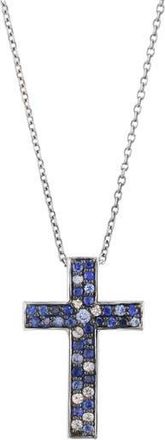 Effy Sterling Silver Sapphire Cross Pendant Necklace in Blue at Nordstrom Rack, Size 18