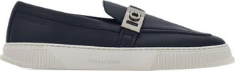 Ferragamo Gancini sneakers - men - Bos Taurus/Lambskin/Goat Skin/Fabric/Rubber - 11.5 - Blue