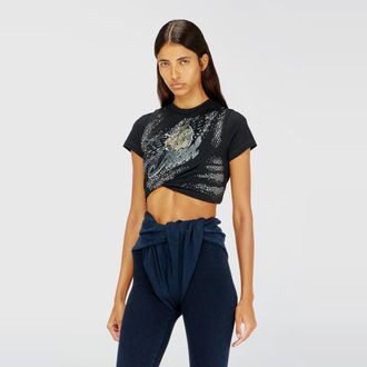 Diesel Rucked-up T-shirt in double-layer jersey - Tops - Woman - Black