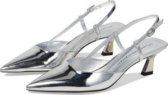 Stuart Weitzman Vinnie 50 Slingback Womens Shoes Silver 1 : 6.5 M, Leather