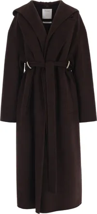 Sportmax Brown Virgin Wool Hooded Long Coat