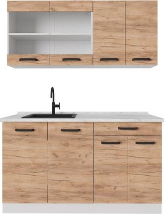 Vicco Cucina monoblocco R-Line, Quercia dorata/bianco, 140 cm senza piano di lavoro