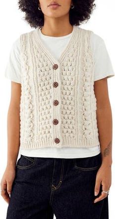 BDG Cable Button-Up Vest in Cream 3 at Nordstrom Rack, Size Medium