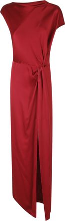 Federica Tosi Red Draped Back Slit Satin Maxi Dress