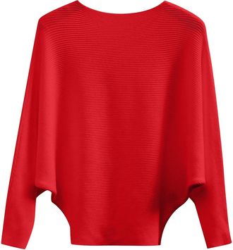 Generic Womens Long Sleeve Tops, Batwing Sleeves Knitted Lightweight Sweaters and Pullovers Jumper Tops Soft Crew Neck Sweater for Winter