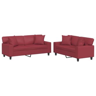 vidaXL Vidaxl - Set Di Divani 2 Pz Con Cuscini Rosso Vino In Similpelle