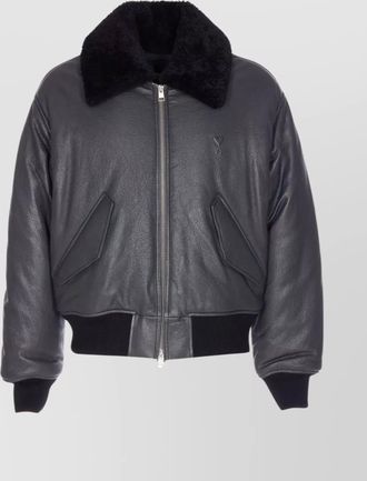 Ami leather bomber jacket shearling collar