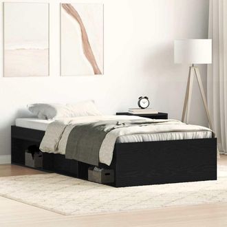 Berkfield Home Bed Frame without Mattress Black Oak 100x200 cm Engineered Wood in Brown