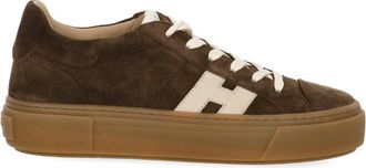 Hogan Low-Top Brown Suede Leather Sneakers With Ivory Logo