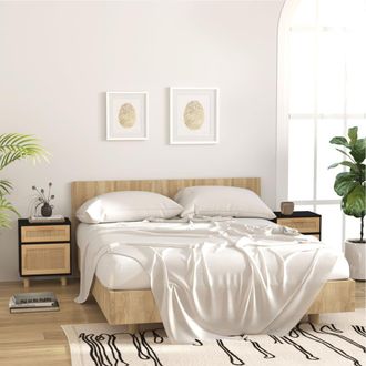 vidaXL Vidaxl - Mesitas De Noche 2 Uds Madera Maciza Pino Negro Rat&aacute;n Natural