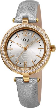 Bürgi Crystal Silver Dial Silver Leather Ladies Watch BUR235YG