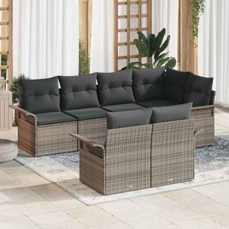 vidaXL Vidaxl - Conjunto De Sof&aacute; De Jard&iacute;n Con Coj&iacute;n 7 Pcs Gris Polirat&aacute;n