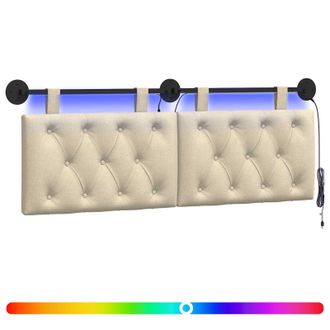 vidaXL Cabecero Colgante Con Luz Led Crema Tela Vidaxl
