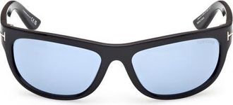 Tom Ford Anders 62mm Oversize Rectangular Sunglasses in Shiny Black /Blue Lens at Nordstrom