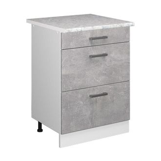 Vicco Mobiletto base per cucina R-Line, Calcestruzzo, 60 cm con cassetti pl Marmo Vicco