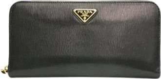 Prada Pre-owned Vintage Lange Portemonnee (bi-fold) - Dames - Vintage Accessoires - Zwart - ONE Size - Leer - Vintage