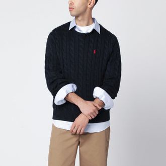 Polo Ralph Lauren Maglione blu navy in cotone a trecce