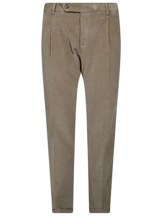 Berwich Brown Pleated Corduroy Straight-Leg Pants